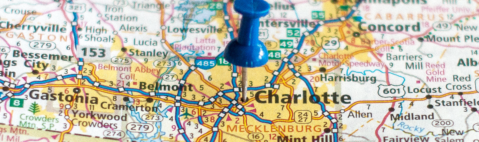 map of Charlotte with a push pin marking Charlotte